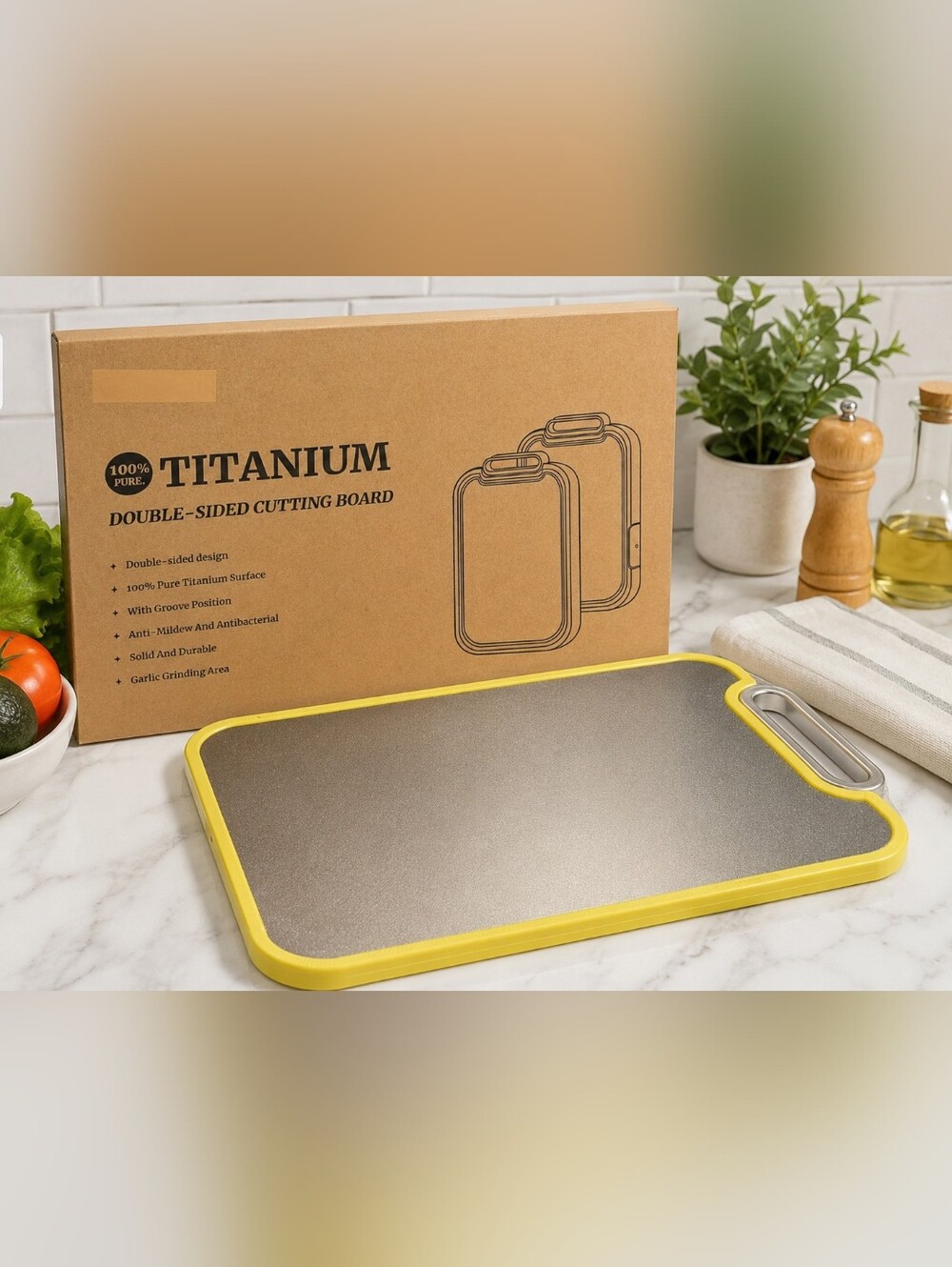 Titanium Double Sided Cutting Board 16x10 Kitchen Chopping Board Yellow